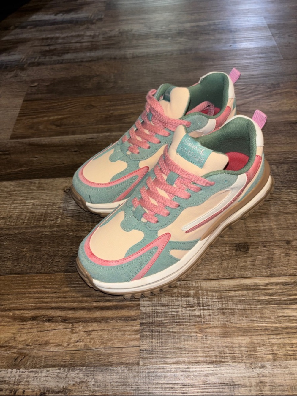 Women’s Colorblock Casual Sneakers – Pink, Teal & Cream